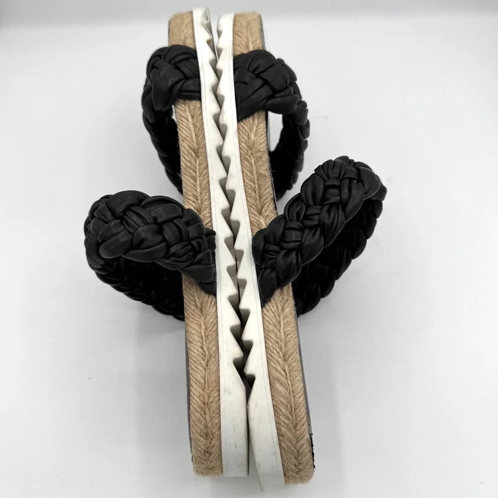 MARC FISHER LTD Jaimee Black Leather Braided Straps Espadrille Sandals Size 8.5